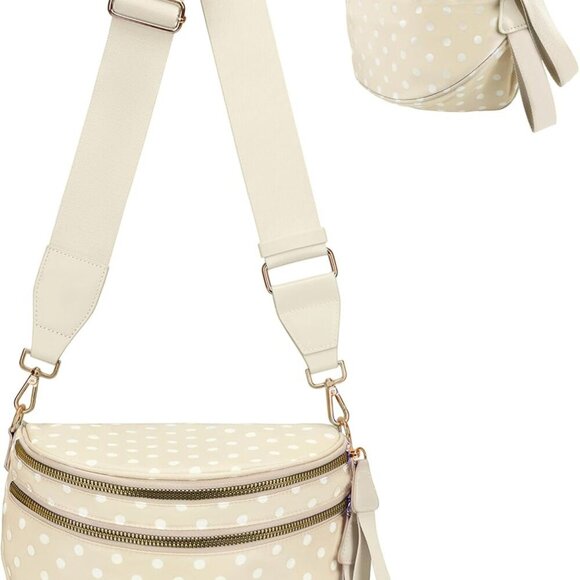 Chic Water-Resistant Nylon Bum Bag with Dot Print, Spacious & Convertible Design - Picture 1 of 7